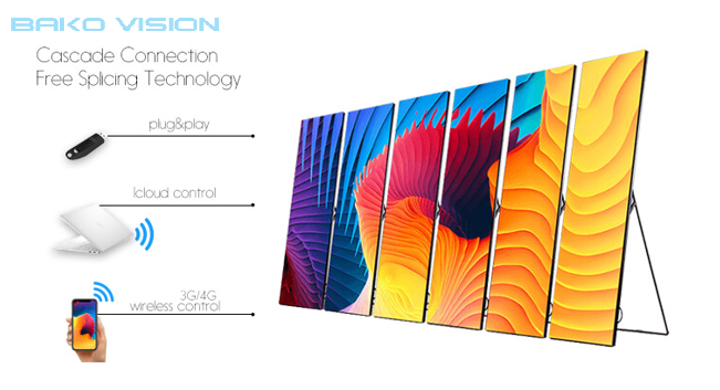 LED Poster Screen Floor Standing Signage Movable Advertising Panel ...
