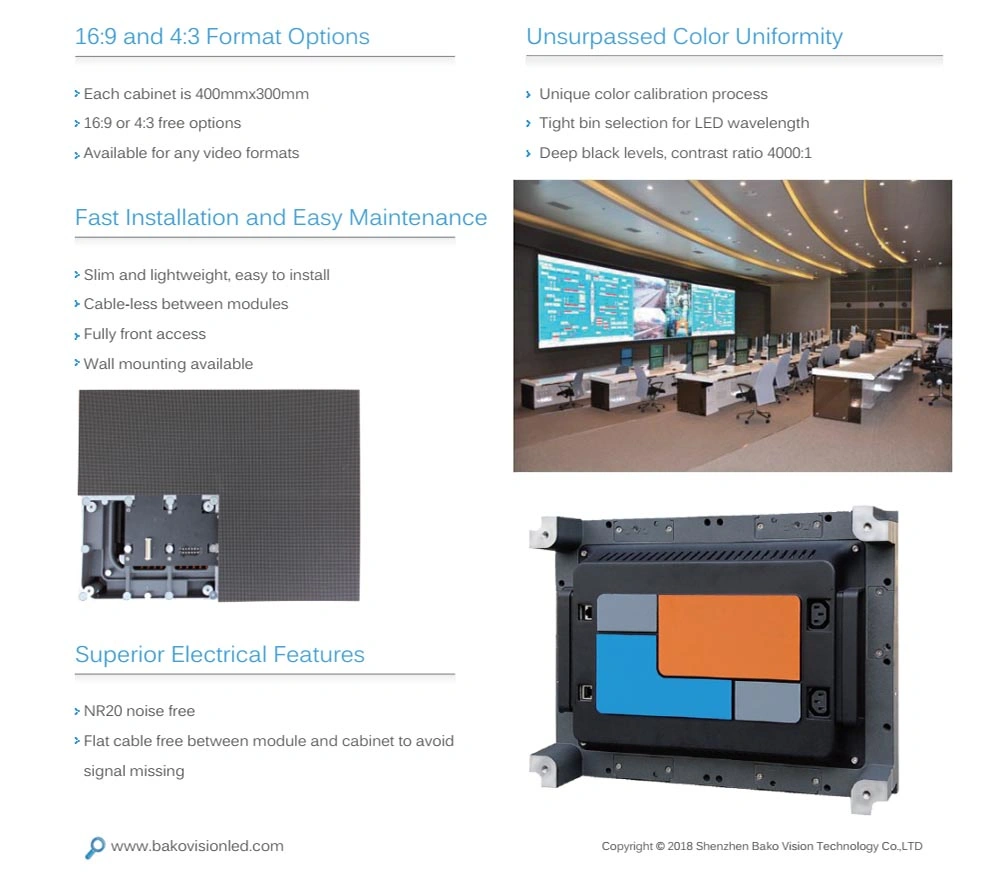 P1.2 High Refesh Rate LED Display Control Room Video Wall Long Life Span Screen