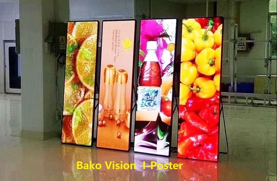 Portable 1000nits Indoor LED Poster Wheel Base Aluminum Floor Standing Kiosk